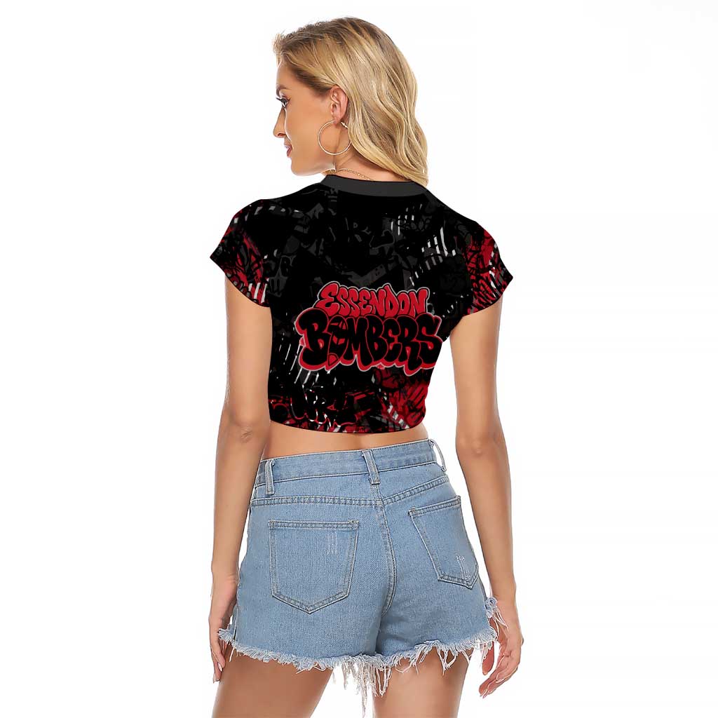 Essendon Bombers Raglan Cropped T Shirt Urban Graffiti Street Art - Bold Abstract Spray Paint