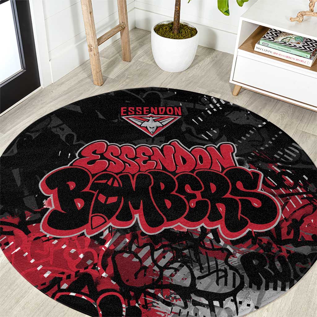 Essendon Bombers Round Carpet Urban Graffiti Street Art - Bold Abstract Spray Paint