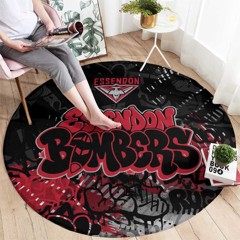 Essendon Bombers Round Carpet Urban Graffiti Street Art - Bold Abstract Spray Paint