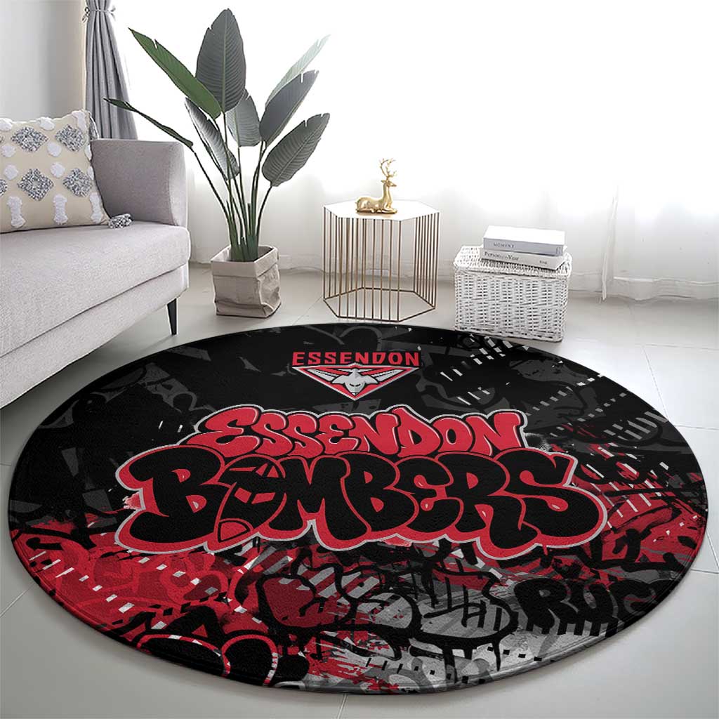 Essendon Bombers Round Carpet Urban Graffiti Street Art - Bold Abstract Spray Paint