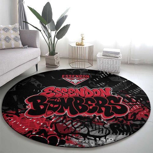 Essendon Bombers Round Carpet Urban Graffiti Street Art - Bold Abstract Spray Paint