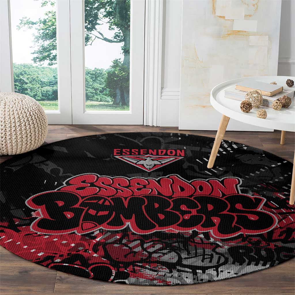 Essendon Bombers Round Carpet Urban Graffiti Street Art - Bold Abstract Spray Paint