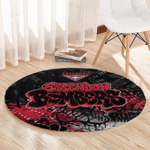 Essendon Bombers Round Carpet Urban Graffiti Street Art - Bold Abstract Spray Paint