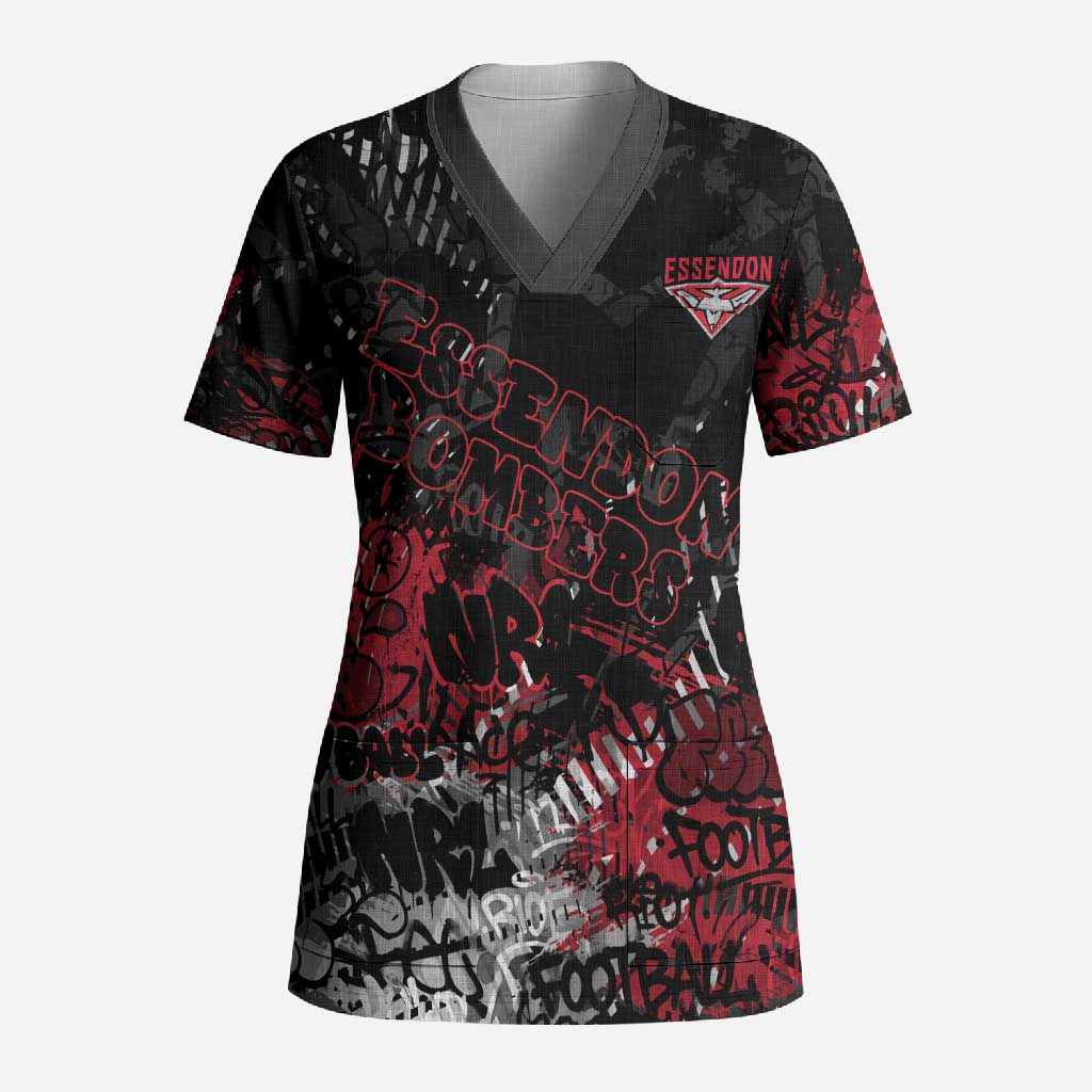 Essendon Bombers Scrub Top Urban Graffiti Street Art - Bold Abstract Spray Paint