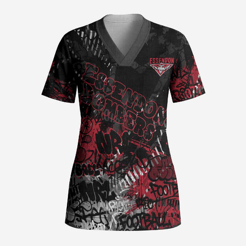 Essendon Bombers Scrub Top Urban Graffiti Street Art - Bold Abstract Spray Paint