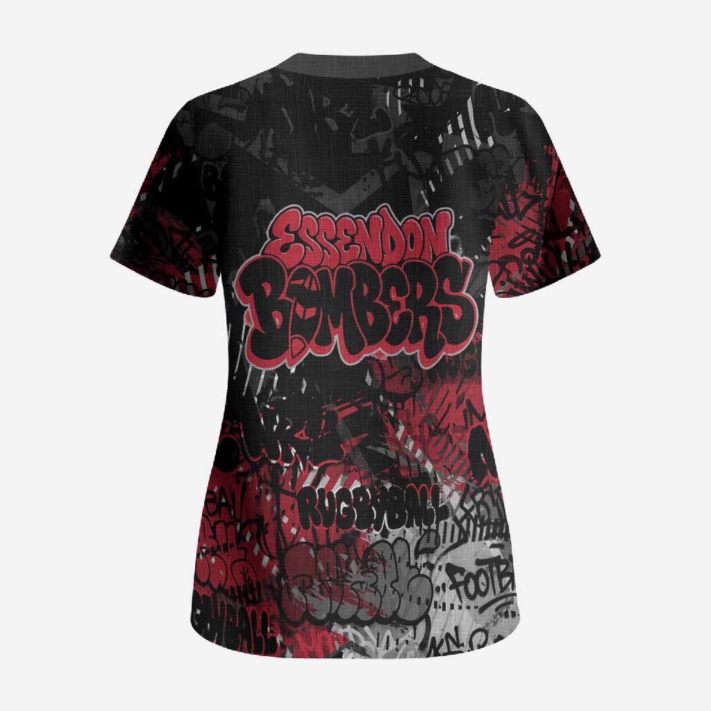 Essendon Bombers Scrub Top Urban Graffiti Street Art - Bold Abstract Spray Paint