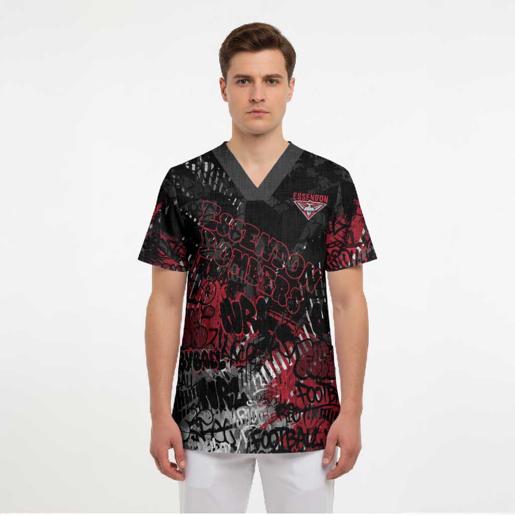 Essendon Bombers Scrub Top Urban Graffiti Street Art - Bold Abstract Spray Paint