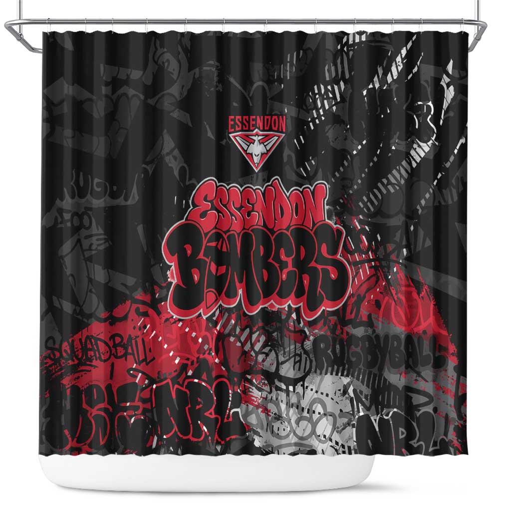 Essendon Bombers Shower Curtain Urban Graffiti Street Art - Bold Abstract Spray Paint