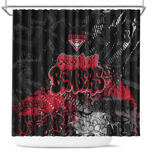 Essendon Bombers Shower Curtain Urban Graffiti Street Art - Bold Abstract Spray Paint