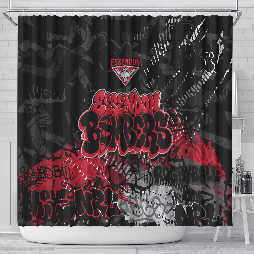 Essendon Bombers Shower Curtain Urban Graffiti Street Art - Bold Abstract Spray Paint
