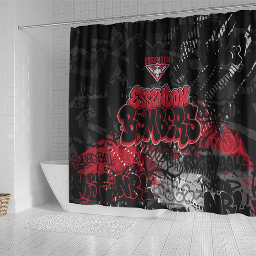 Essendon Bombers Shower Curtain Urban Graffiti Street Art - Bold Abstract Spray Paint