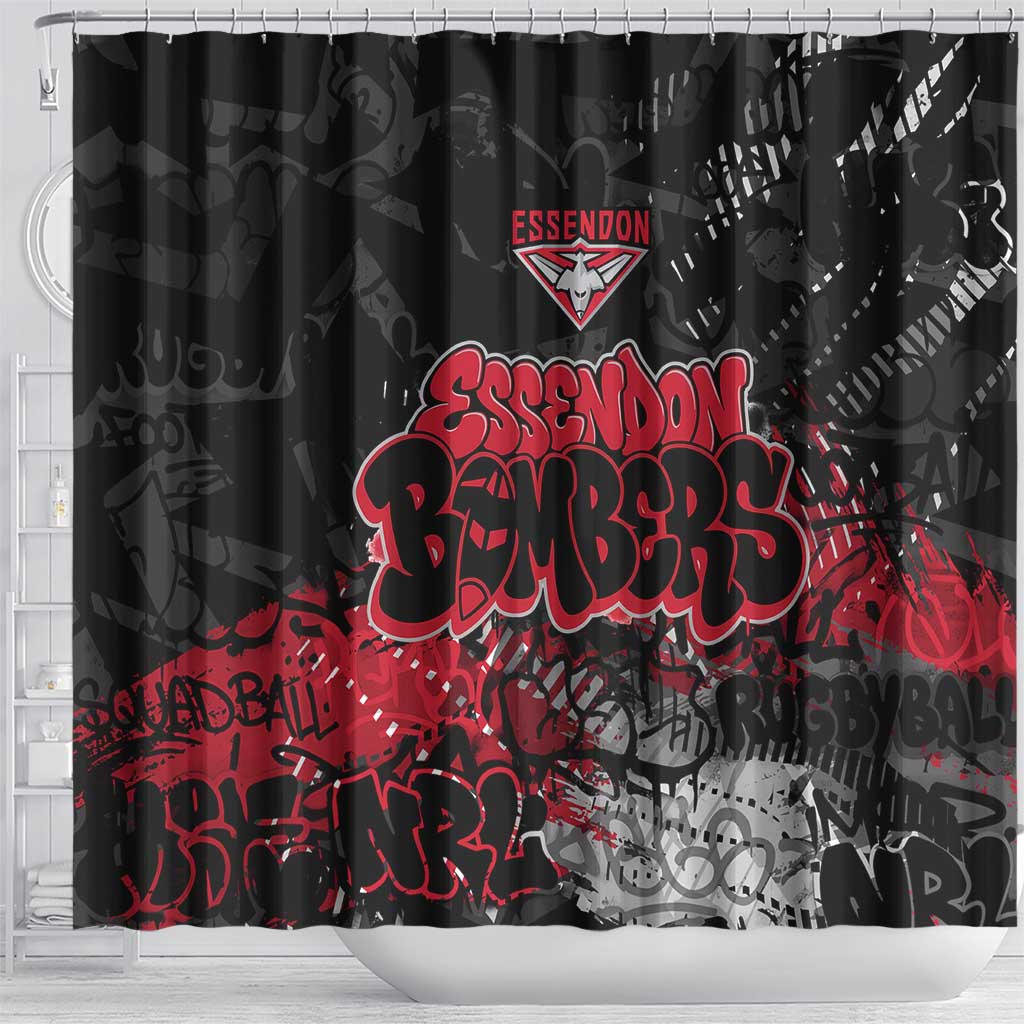 Essendon Bombers Shower Curtain Urban Graffiti Street Art - Bold Abstract Spray Paint