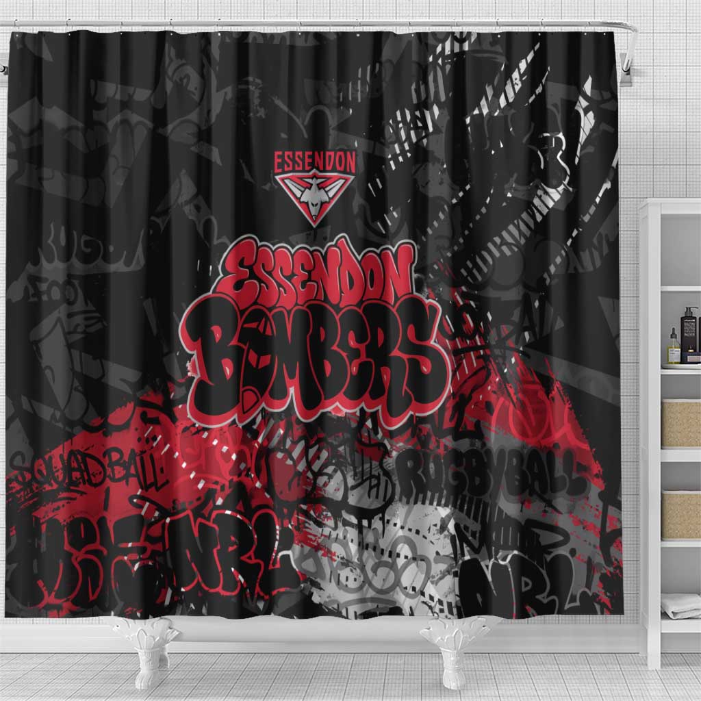Essendon Bombers Shower Curtain Urban Graffiti Street Art - Bold Abstract Spray Paint