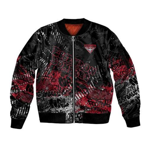 Essendon Bombers Sleeve Zip Bomber Jacket Urban Graffiti Street Art - Bold Abstract Spray Paint