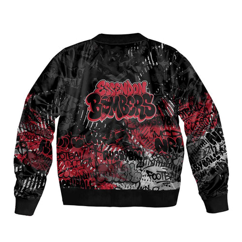 Essendon Bombers Sleeve Zip Bomber Jacket Urban Graffiti Street Art - Bold Abstract Spray Paint