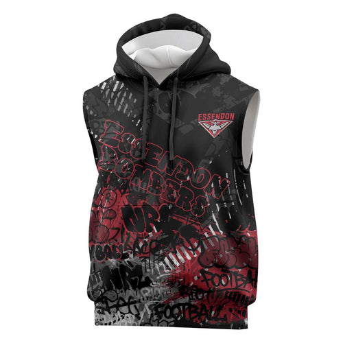 Essendon Bombers Sleeveless Hoodie Urban Graffiti Street Art - Bold Abstract Spray Paint
