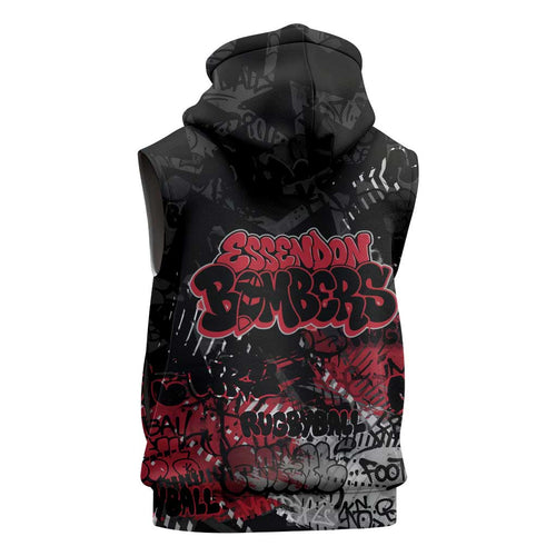 Essendon Bombers Sleeveless Hoodie Urban Graffiti Street Art - Bold Abstract Spray Paint