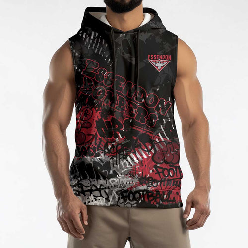 Essendon Bombers Sleeveless Hoodie Urban Graffiti Street Art - Bold Abstract Spray Paint