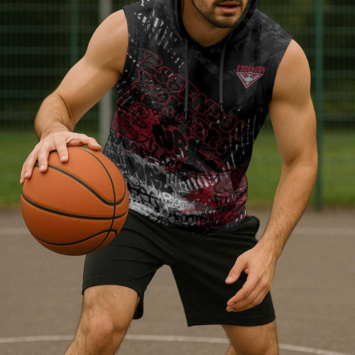 Essendon Bombers Sleeveless Hoodie Urban Graffiti Street Art - Bold Abstract Spray Paint