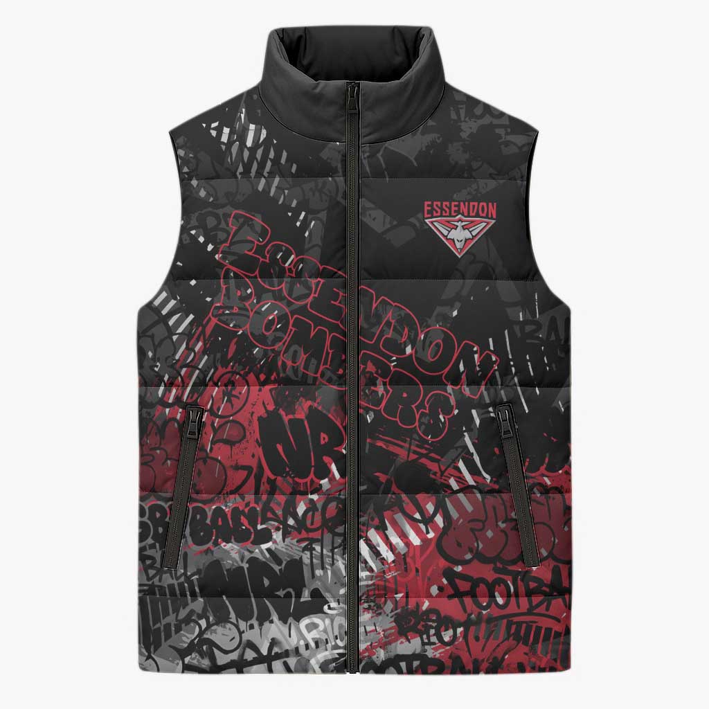 Essendon Bombers Sleeveless Puffer Jacket Urban Graffiti Street Art - Bold Abstract Spray Paint