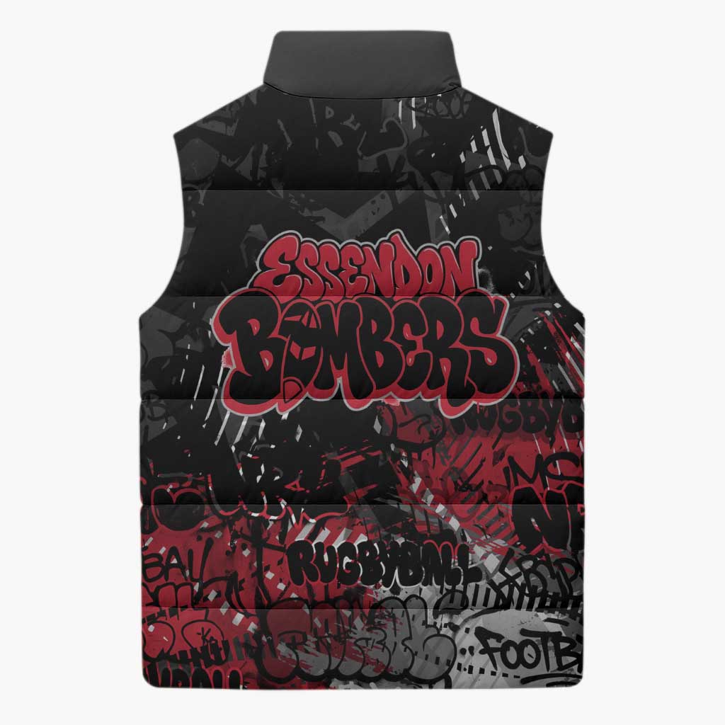 Essendon Bombers Sleeveless Puffer Jacket Urban Graffiti Street Art - Bold Abstract Spray Paint