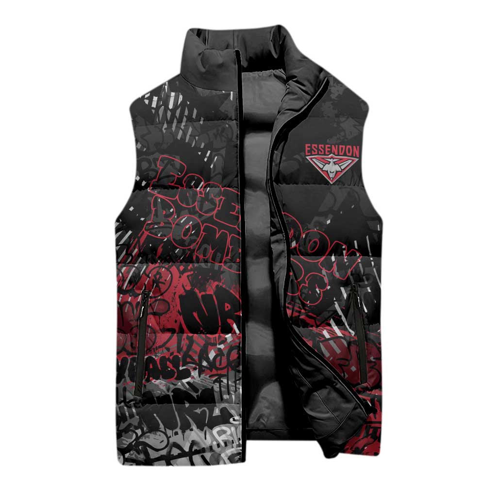 Essendon Bombers Sleeveless Puffer Jacket Urban Graffiti Street Art - Bold Abstract Spray Paint