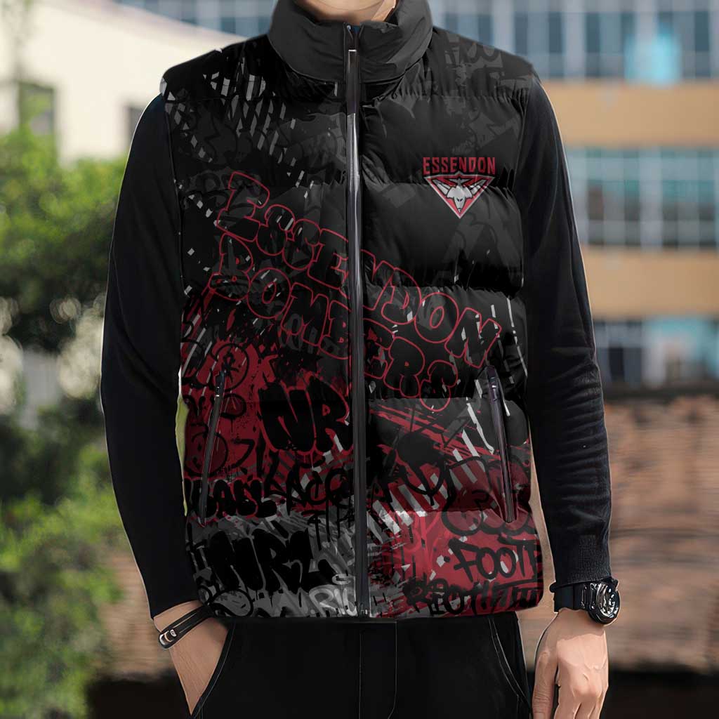 Essendon Bombers Sleeveless Puffer Jacket Urban Graffiti Street Art - Bold Abstract Spray Paint