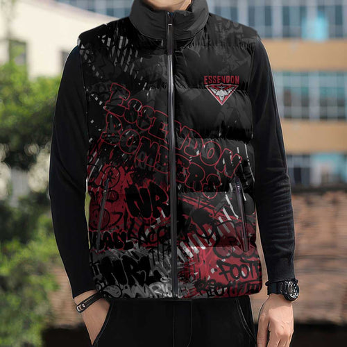 Essendon Bombers Sleeveless Puffer Jacket Urban Graffiti Street Art - Bold Abstract Spray Paint