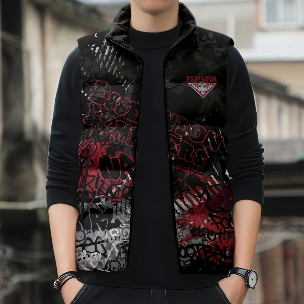 Essendon Bombers Sleeveless Puffer Jacket Urban Graffiti Street Art - Bold Abstract Spray Paint