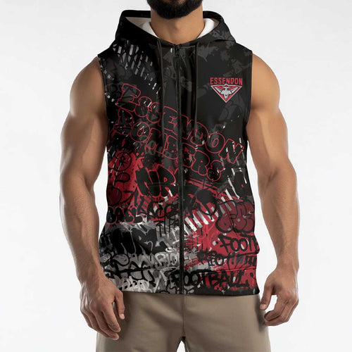 Essendon Bombers Sleeveless Zip Hoodie Urban Graffiti Street Art - Bold Abstract Spray Paint