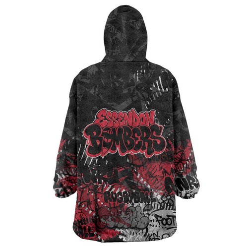 Essendon Bombers Wearable Blanket Hoodie Urban Graffiti Street Art - Bold Abstract Spray Paint