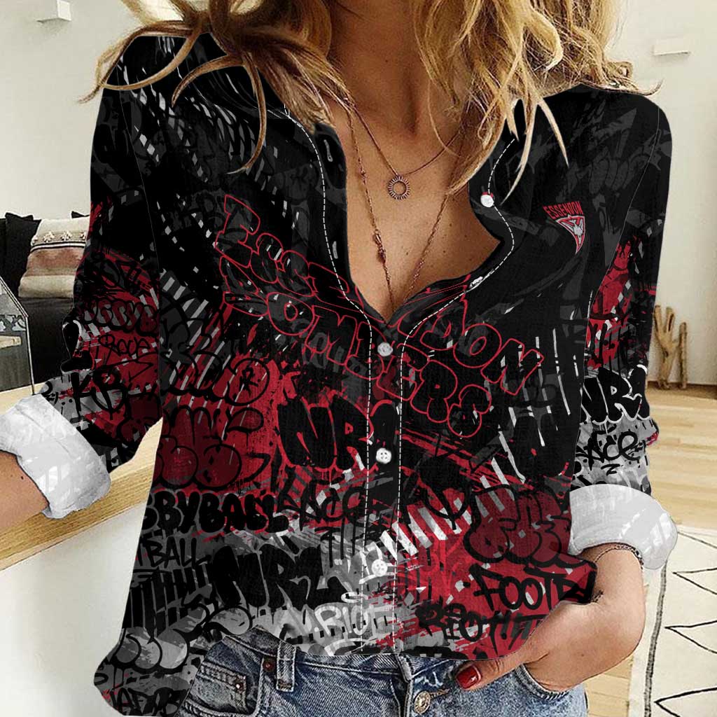 Essendon Bombers Women Casual Shirt Urban Graffiti Street Art - Bold Abstract Spray Paint