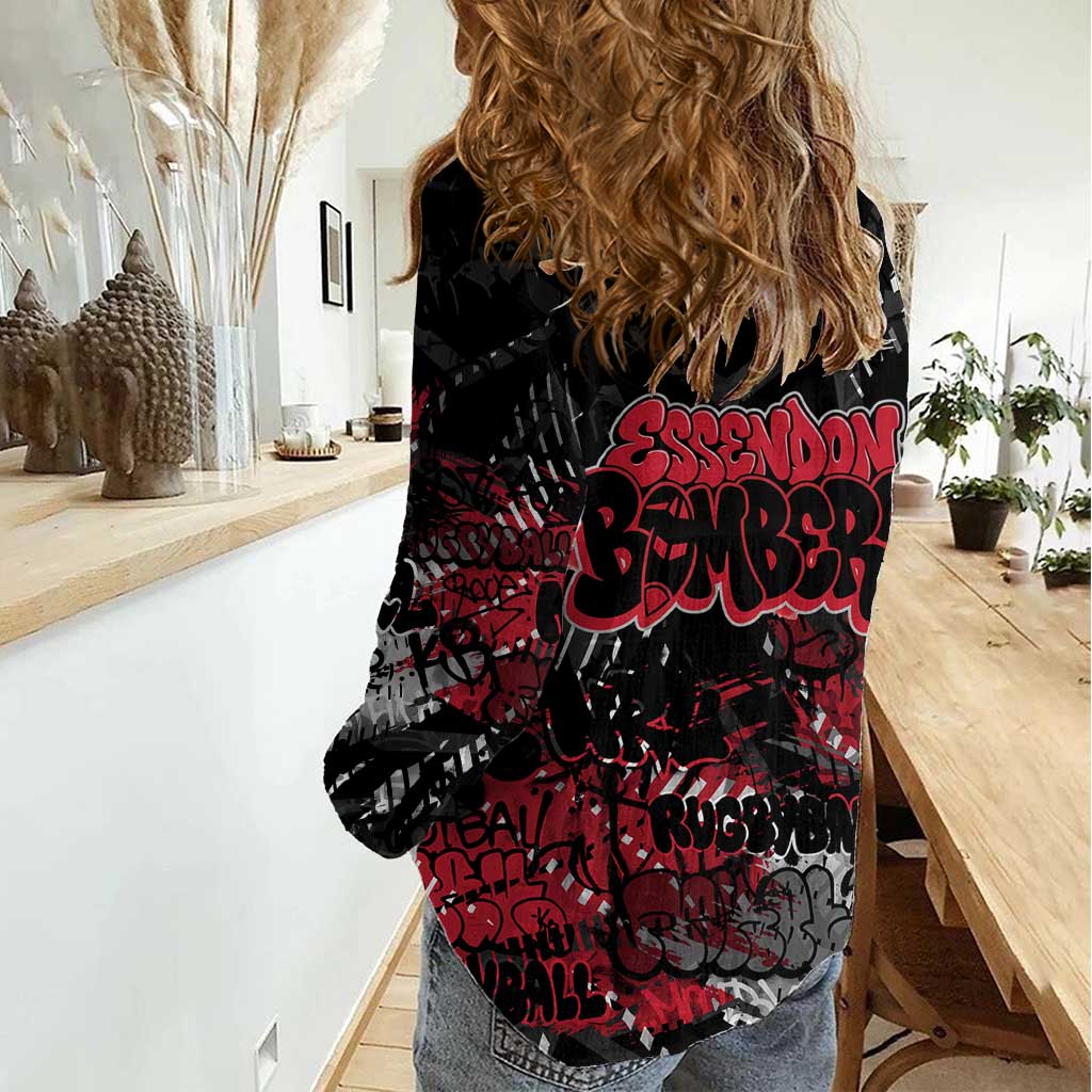 Essendon Bombers Women Casual Shirt Urban Graffiti Street Art - Bold Abstract Spray Paint