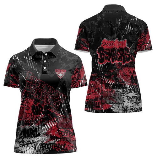 Essendon Bombers Women Polo Shirt Urban Graffiti Street Art - Bold Abstract Spray Paint