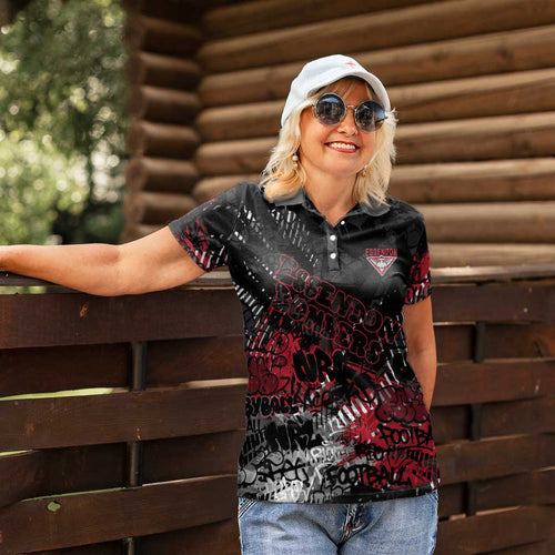 Essendon Bombers Women Polo Shirt Urban Graffiti Street Art - Bold Abstract Spray Paint