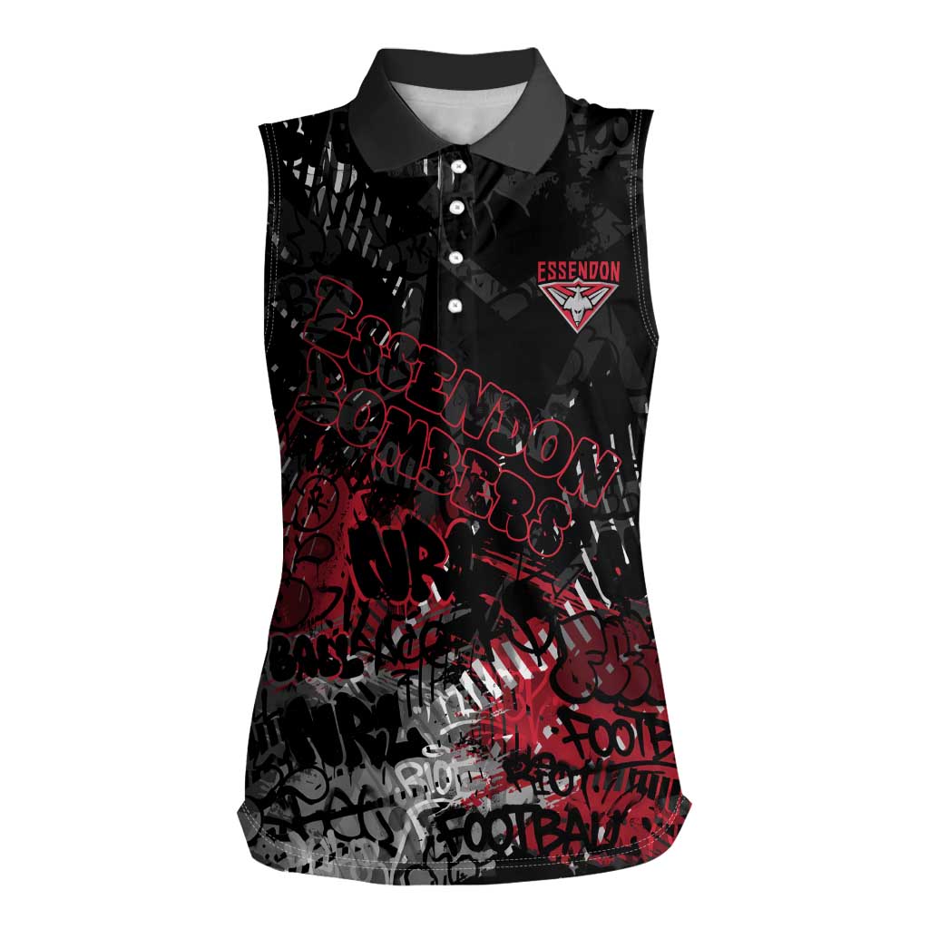 Essendon Bombers Women Sleeveless Polo Shirt Urban Graffiti Street Art - Bold Abstract Spray Paint