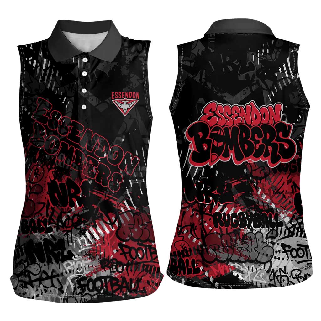 Essendon Bombers Women Sleeveless Polo Shirt Urban Graffiti Street Art - Bold Abstract Spray Paint