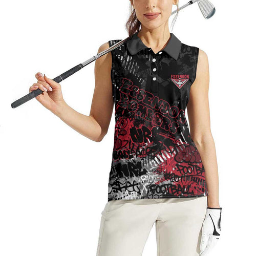 Essendon Bombers Women Sleeveless Polo Shirt Urban Graffiti Street Art - Bold Abstract Spray Paint