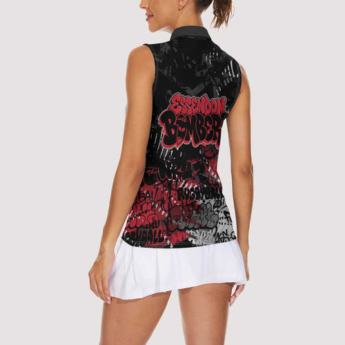 Essendon Bombers Women Sleeveless Polo Shirt Urban Graffiti Street Art - Bold Abstract Spray Paint