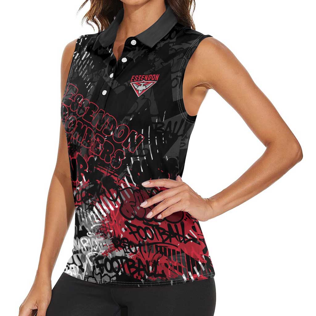 Essendon Bombers Women Sleeveless Polo Shirt Urban Graffiti Street Art - Bold Abstract Spray Paint
