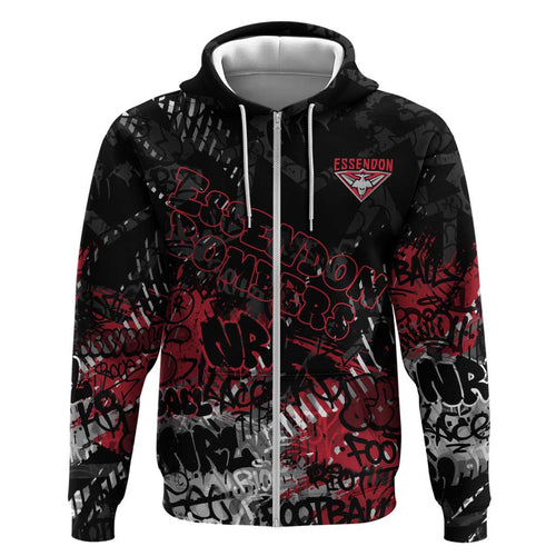 Essendon Bombers Zip Hoodie Urban Graffiti Street Art - Bold Abstract Spray Paint