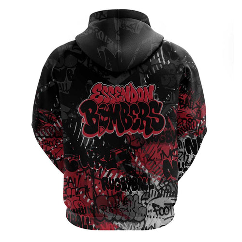 Essendon Bombers Zip Hoodie Urban Graffiti Street Art - Bold Abstract Spray Paint