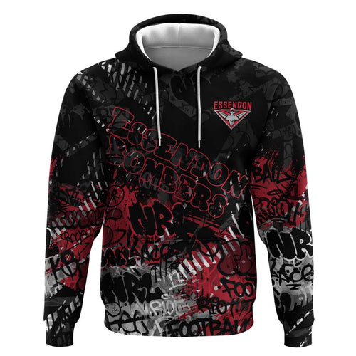 Essendon Bombers Zip Hoodie Urban Graffiti Street Art - Bold Abstract Spray Paint