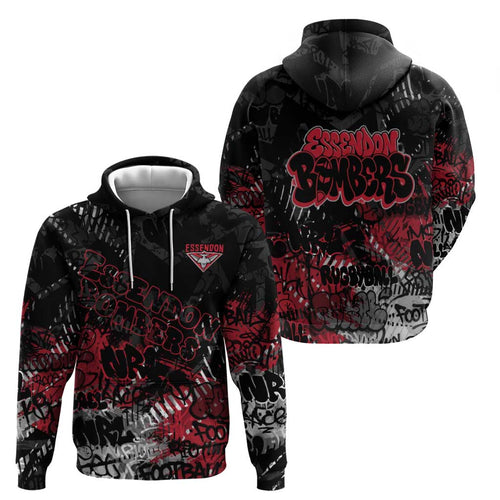 Essendon Bombers Zip Hoodie Urban Graffiti Street Art - Bold Abstract Spray Paint