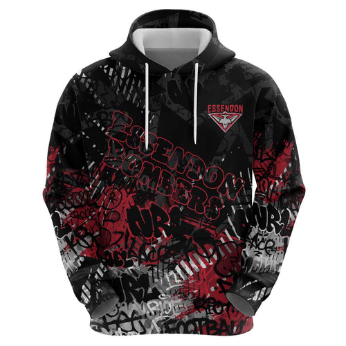 Essendon Bombers Zip Hoodie Urban Graffiti Street Art - Bold Abstract Spray Paint