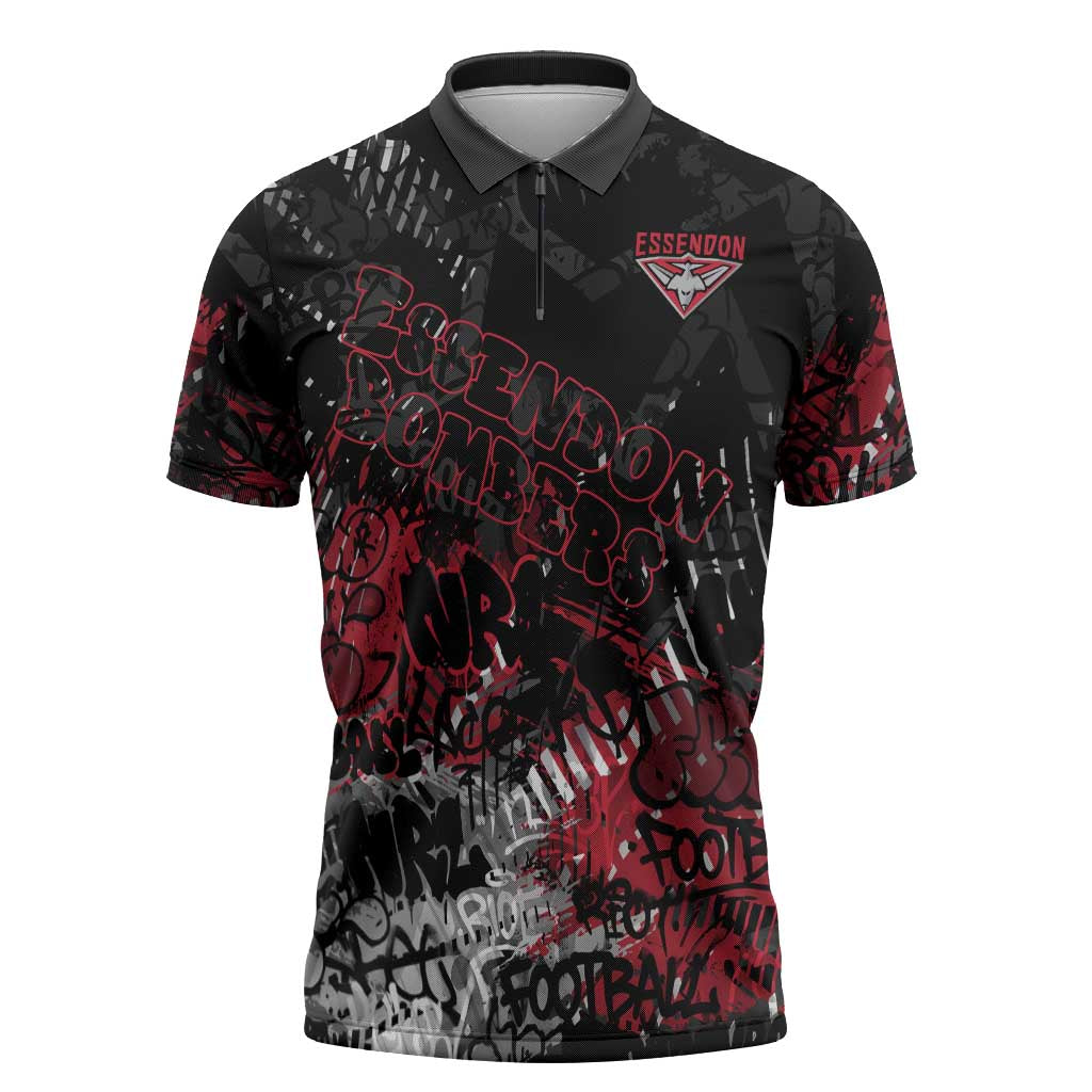 Essendon Bombers Zipper Polo Shirt Urban Graffiti Street Art - Bold Abstract Spray Paint