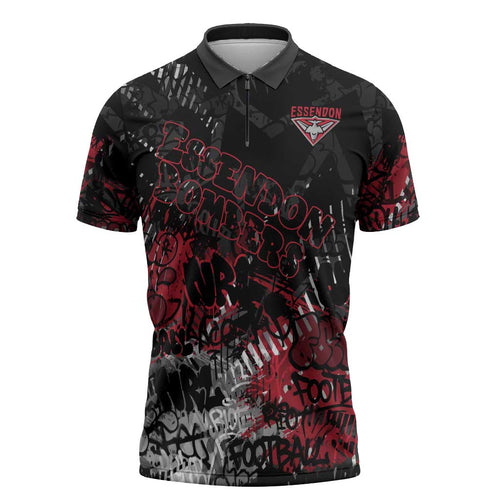 Essendon Bombers Zipper Polo Shirt Urban Graffiti Street Art - Bold Abstract Spray Paint