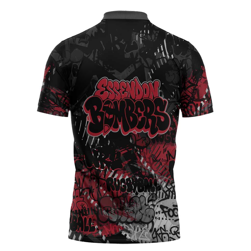 Essendon Bombers Zipper Polo Shirt Urban Graffiti Street Art - Bold Abstract Spray Paint