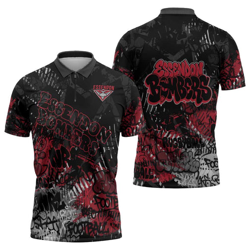 Essendon Bombers Zipper Polo Shirt Urban Graffiti Street Art - Bold Abstract Spray Paint