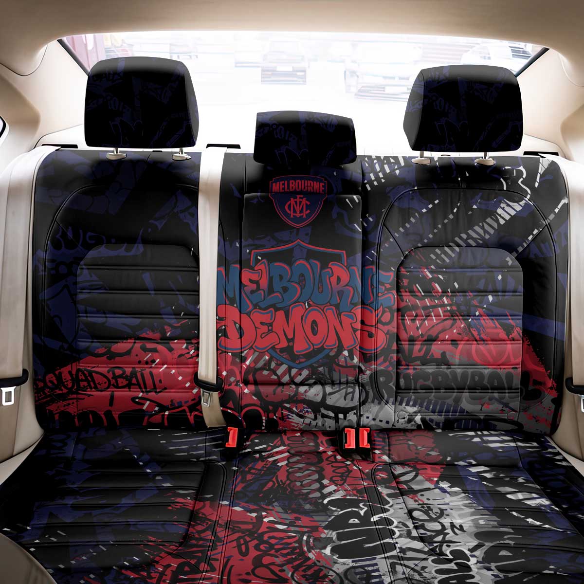 Melbourne Demons Back Car Seat Cover Urban Graffiti Street Art - Bold Abstract Spray Paint
